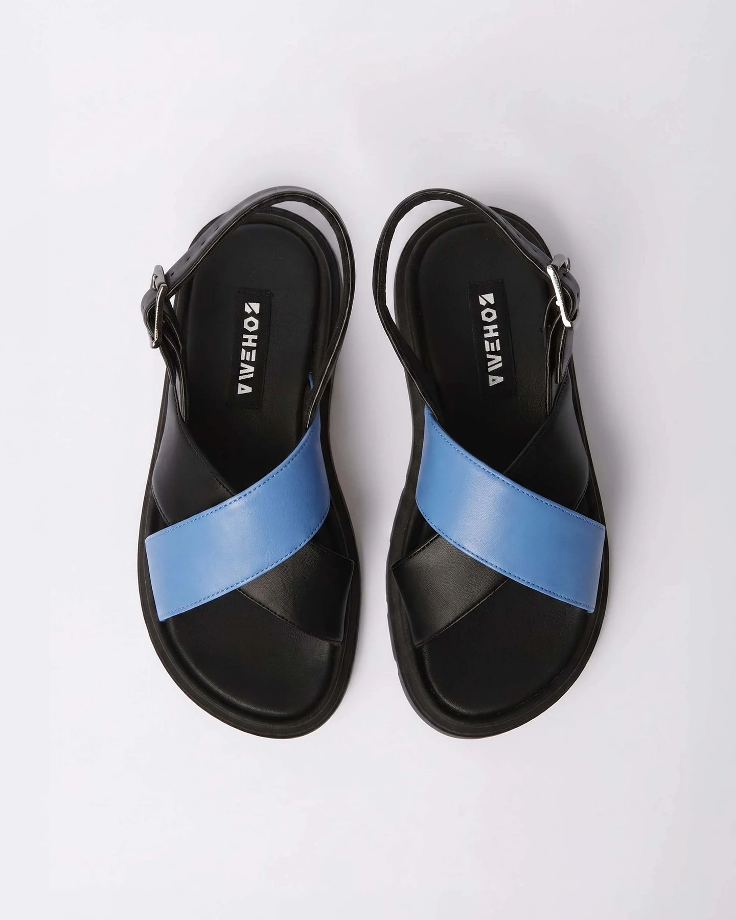 BOHEMA Damen vegan Sandalen Glare Babyblau/Schwarz – Ansicht 2