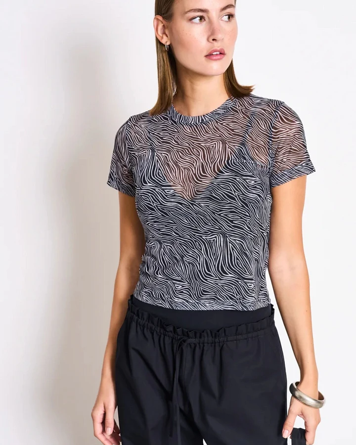 T-Shirt Evie Mesh Zebra Print Schwarz