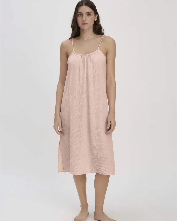 hessnatur Damen Musselin Nachthemd PURE COMFORT aus Bio-Baumwolle - rosa - Größe 48