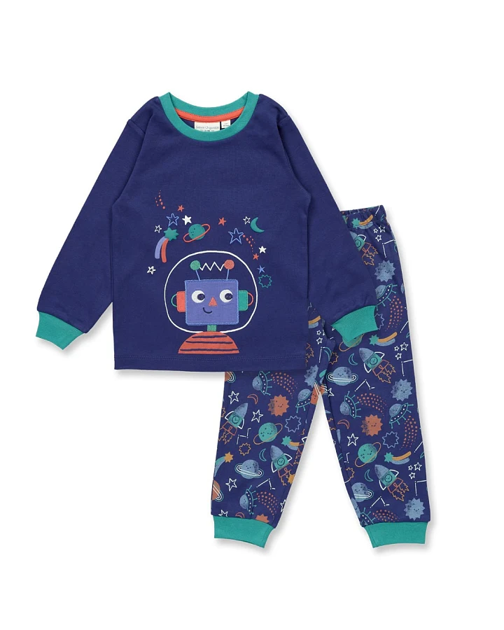 Technik trifft Schlafkomfort: Kinder-Pyjama mit Roboter-Motiv, Modell LONG JOHN