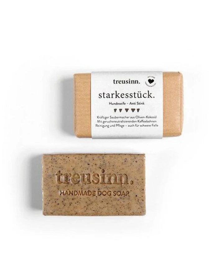 Treusinn Hundeseife STARKES STÜCK Anti Stink / Kräftige Fellseife aus Oliven-Kokosöl / 115 g