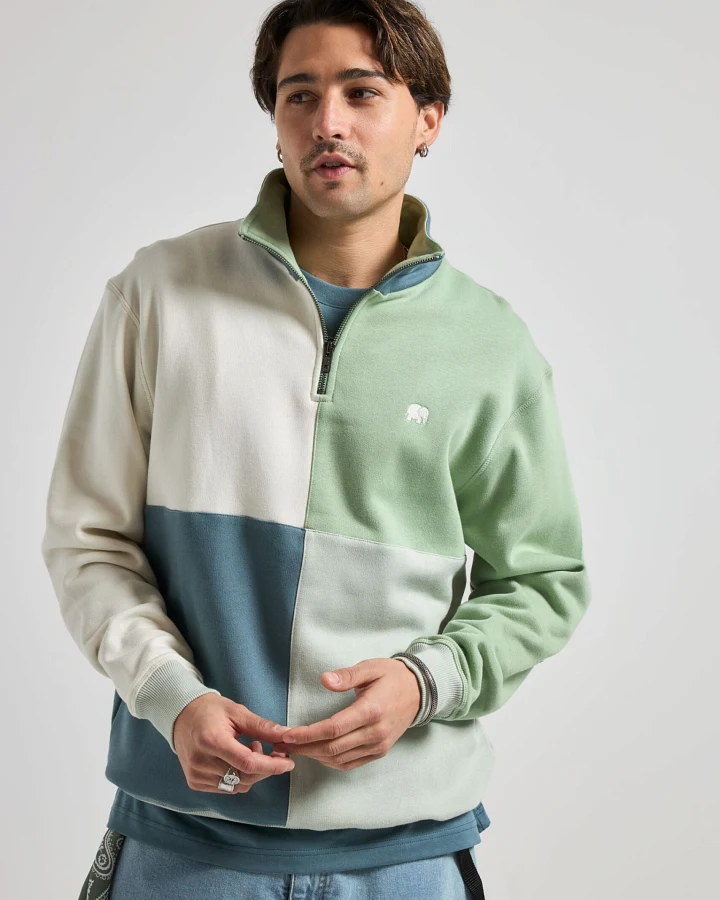 Trendsplant Herren vegan Sweatshirt Quarter Zip Color Blocked Salted Moss