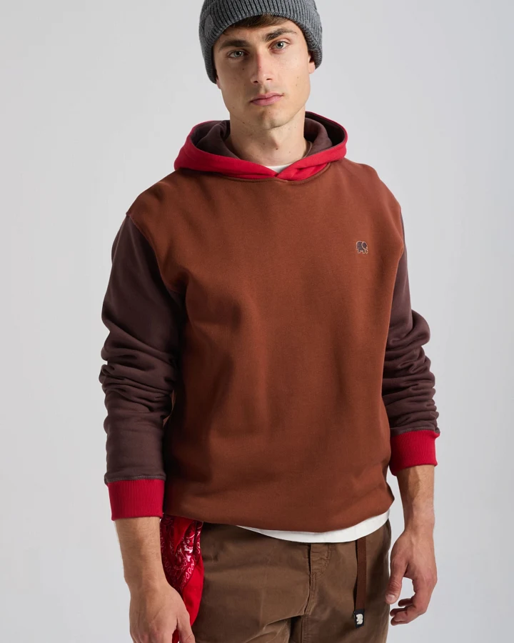 Trendsplant Herren vegan Hoodie Color Block Cherry Mahogany