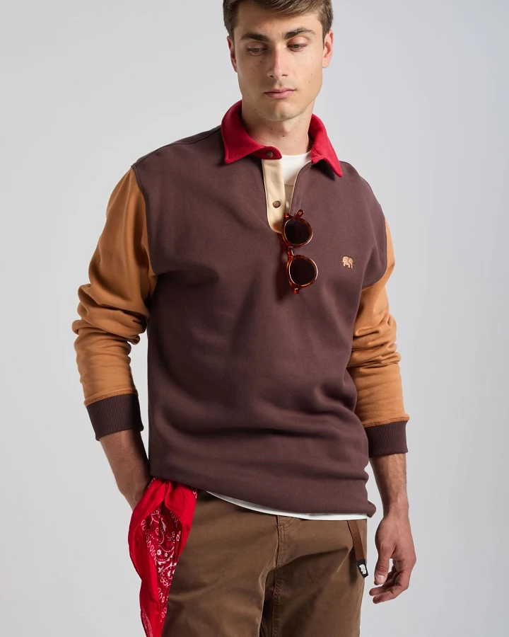 Trendsplant Herren vegan Polo Sweatshirt Color Block Solemnity In Braun