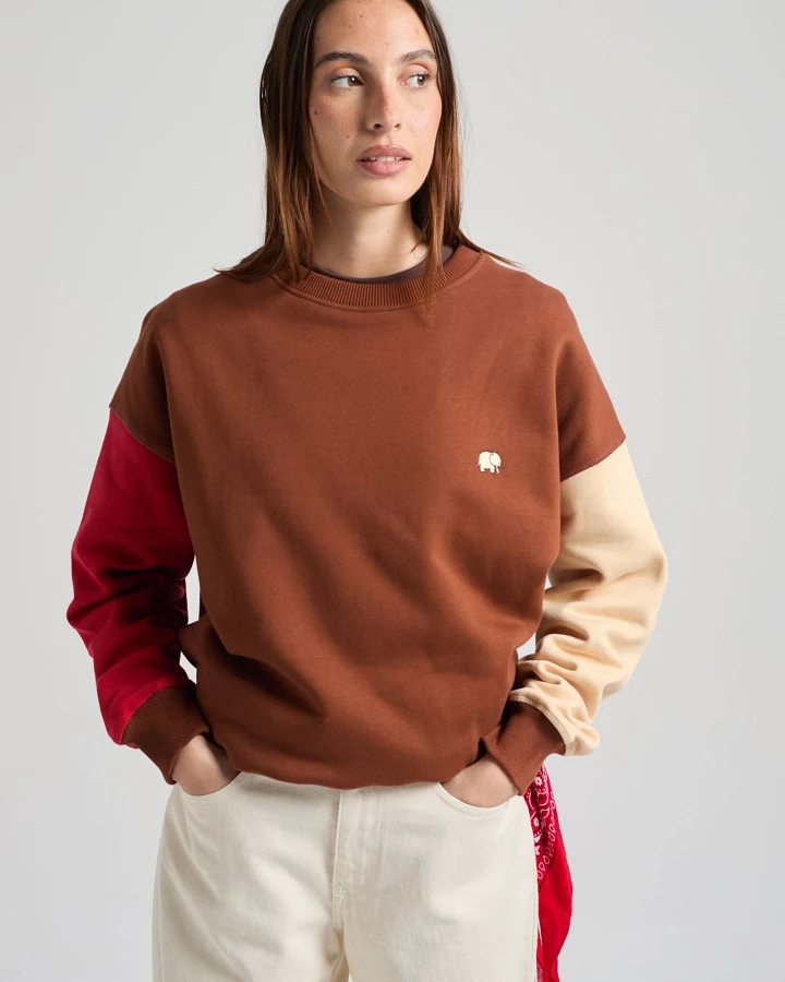 Trendsplant Damen vegan Sweatshirt Color Block Cherry Mahogany