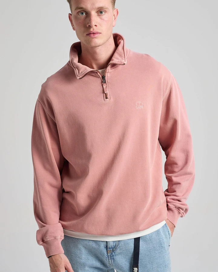 Trendsplant Herren vegan Sweatshirt Essential Sunwashed Quarter Zip Old Rose