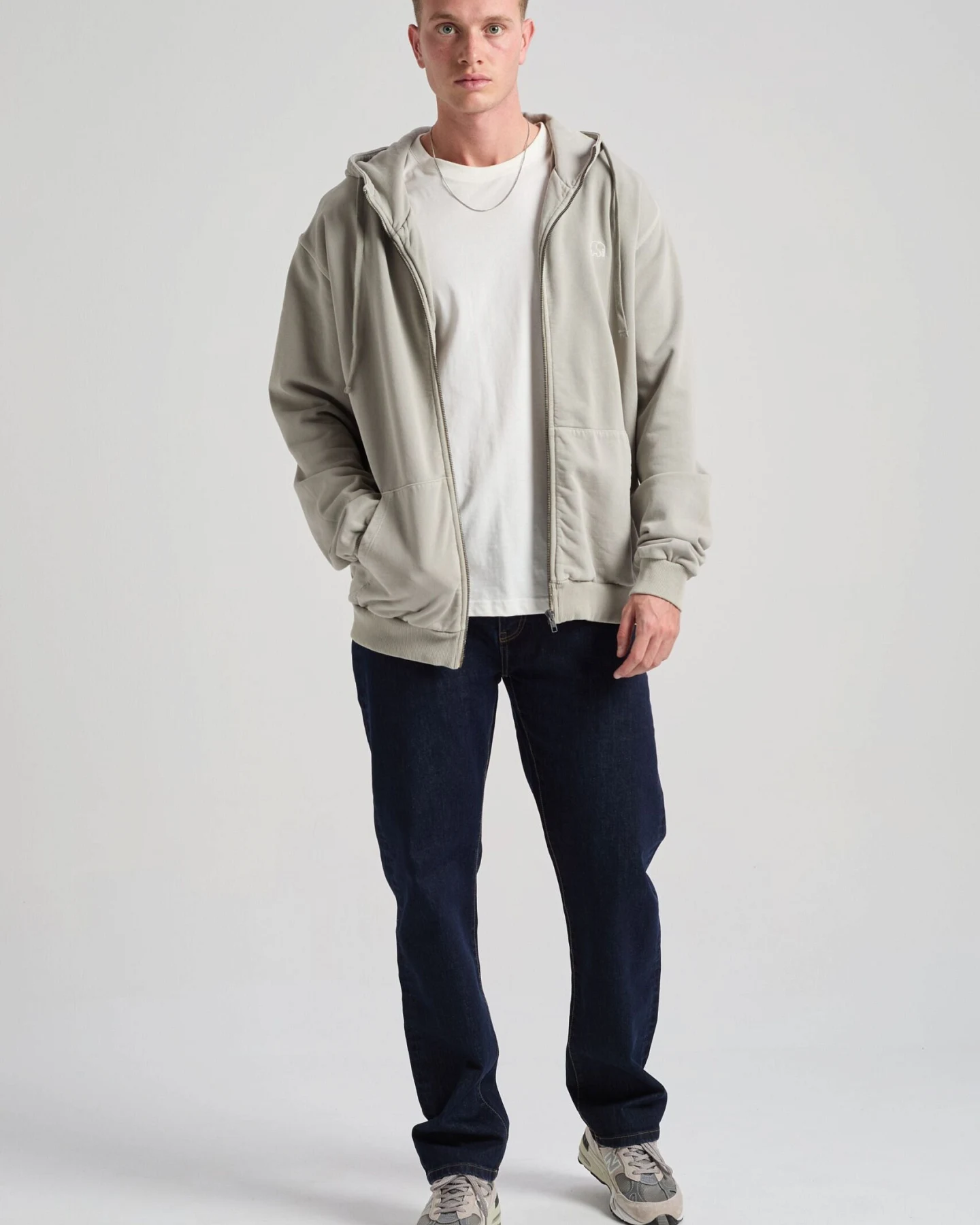 Trendsplant Herren vegan Reißverschluss Hoodie Essential Sonnengebleicht Naturgrau – Ansicht 2