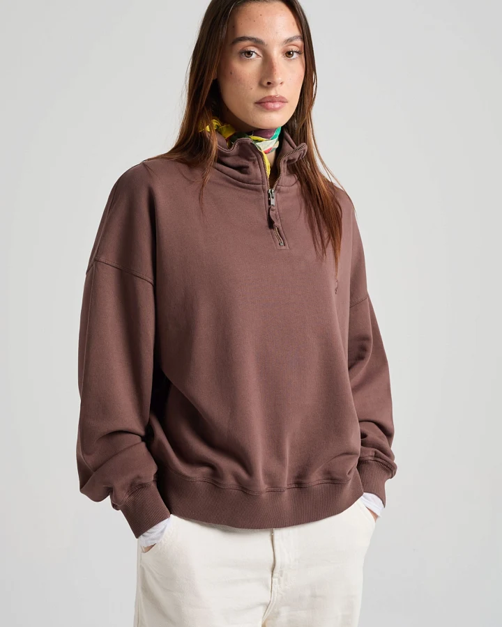 Trendsplant Damen vegan Sweatshirt Essential Quarter Zip Shaved Chocolate