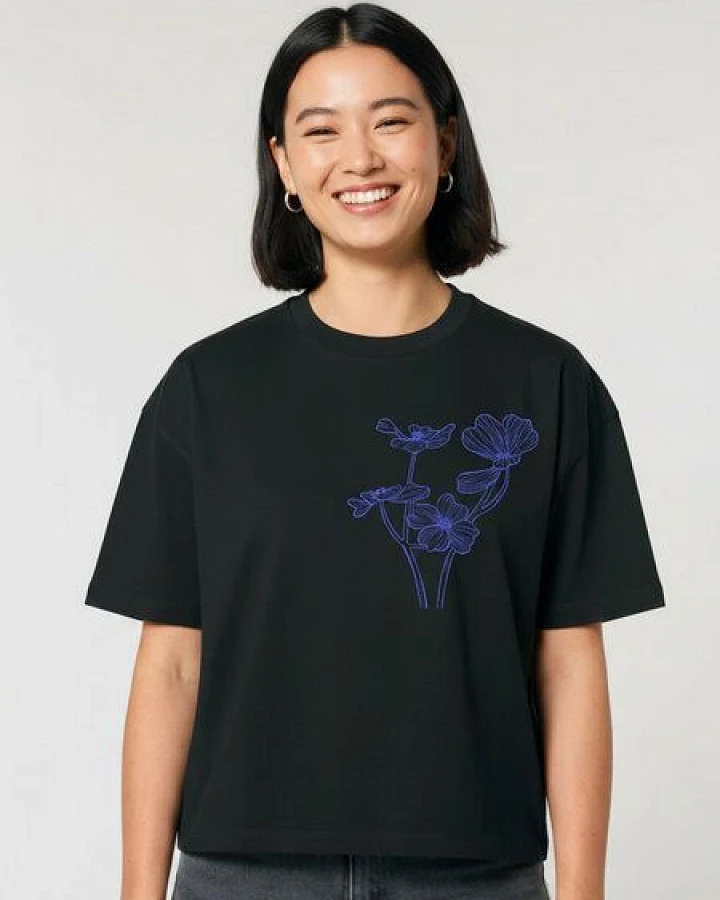Kultgut Artdesign - Biofair- Boxistyle Shirt / Blue Flower