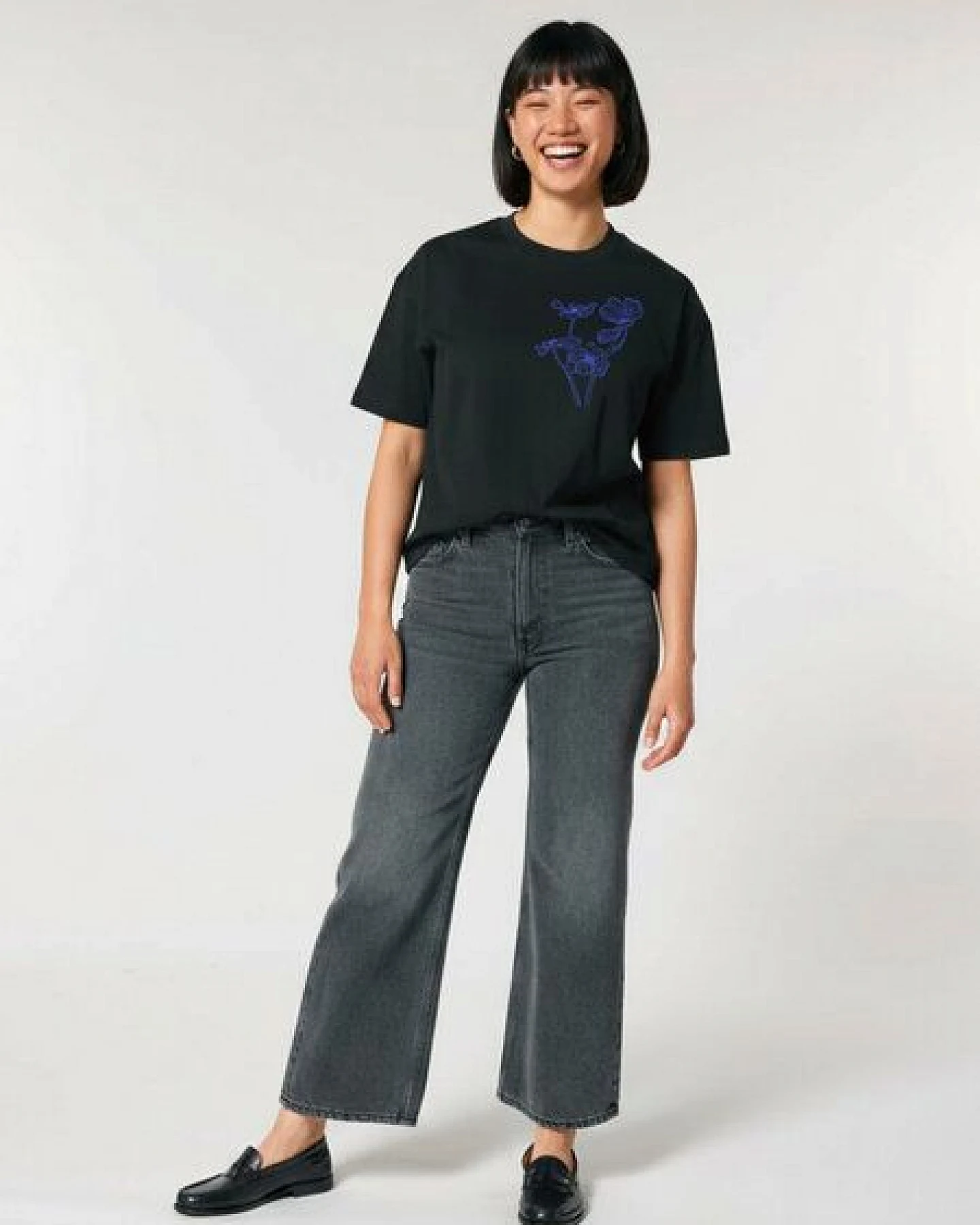 Kultgut Artdesign - Biofair- Boxistyle Shirt / Blue Flower – Ansicht 2