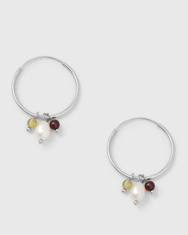 fejn jewelry Creole 'triple gemstone hoop' mit Perlen und Halbedelsteinen