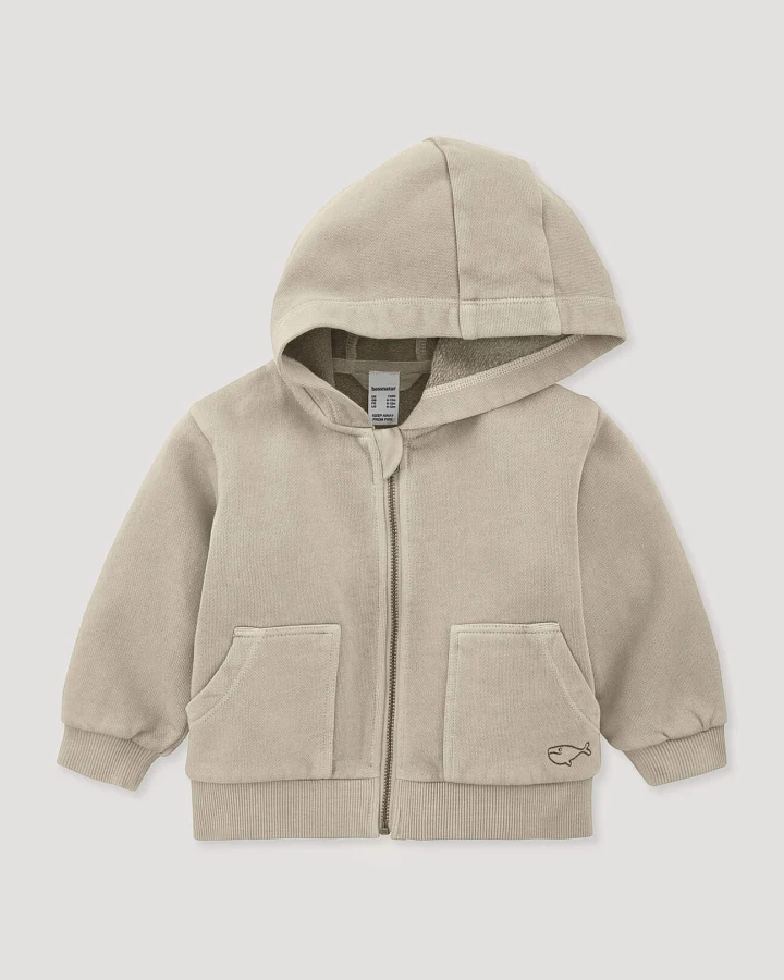 hessnatur Baby Sweatjacke BETTER RECYCLING aus Bio-Baumwolle - beige - Größe 62/68