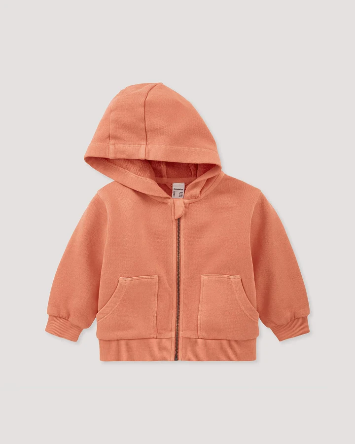 hessnatur Baby Sweatjacke BETTER RECYCLING aus Bio-Baumwolle - orange - Größe 62/68