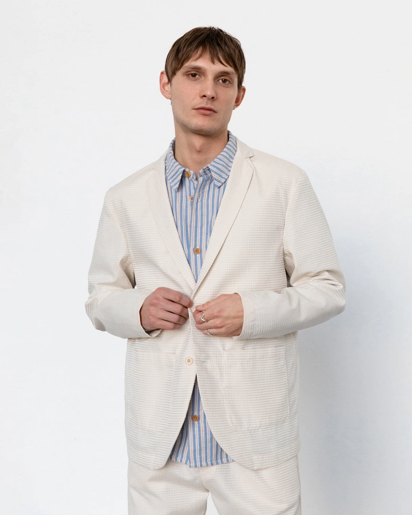 Rotholz Herren vegan Blazer Casual Waffle Sand – Ansicht 2