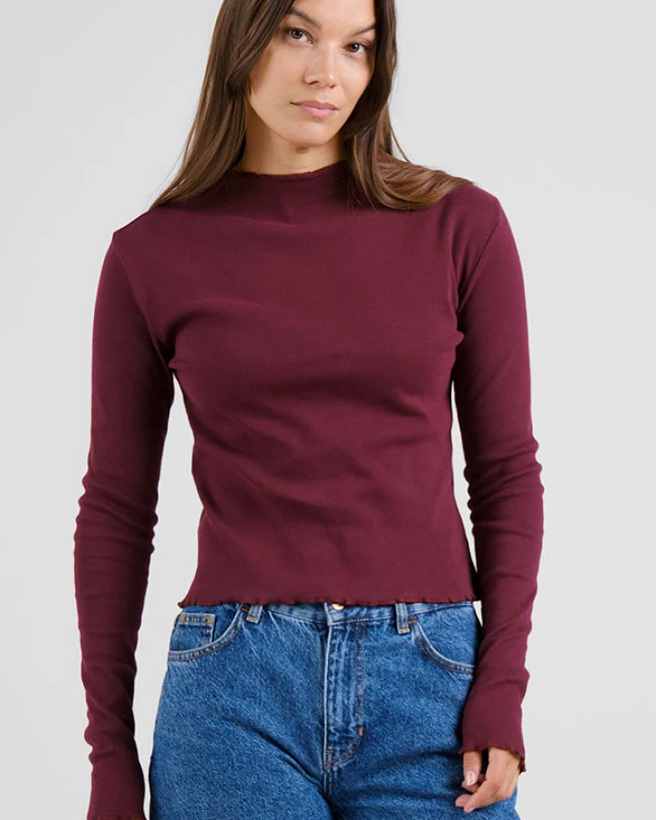 DEDICATED Damen vegan Top Longsleeve Rib Ryd Fig Rot
