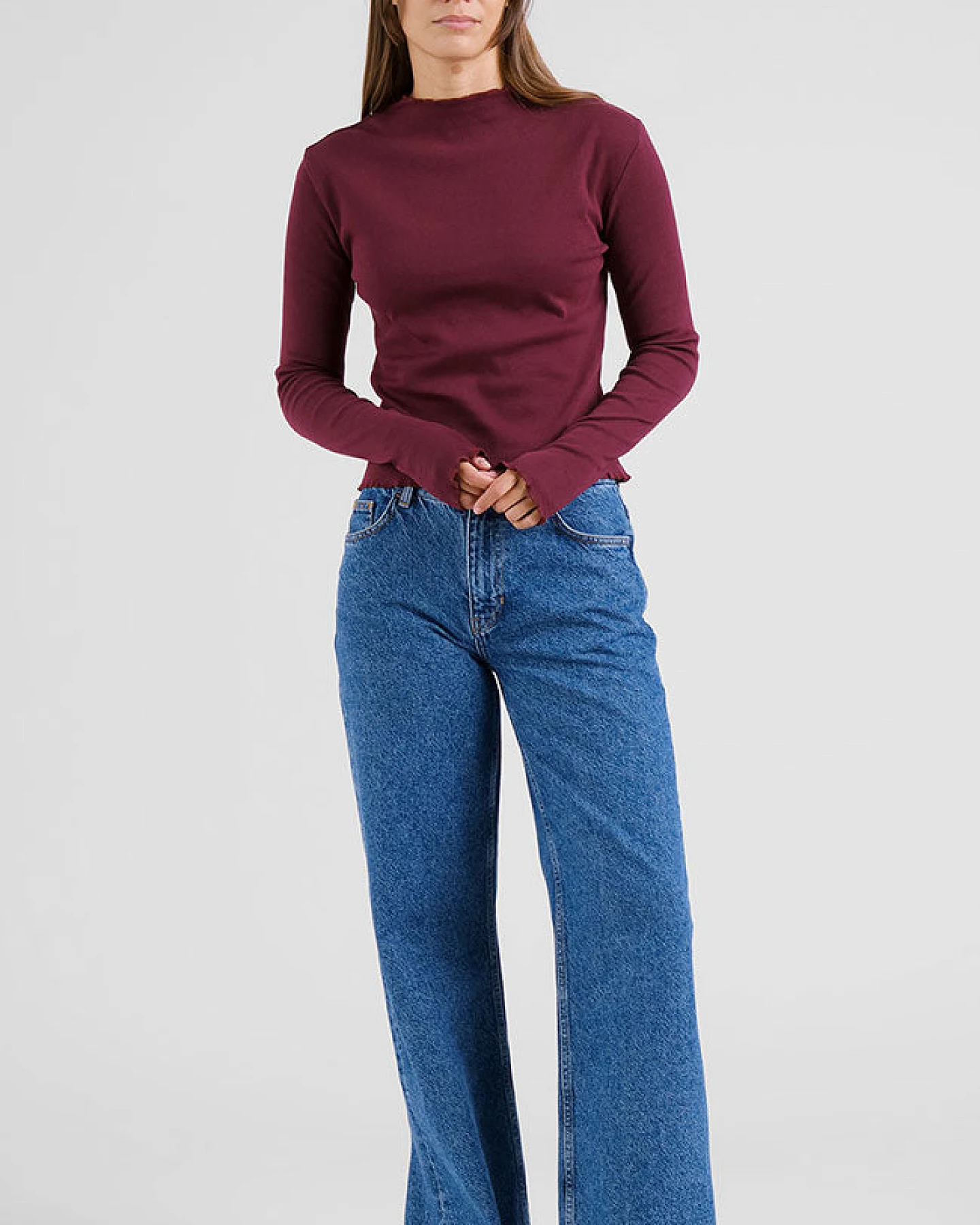 DEDICATED Damen vegan Top Longsleeve Rib Ryd Fig Rot – Ansicht 2