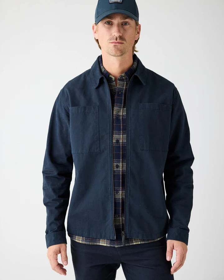 KnowledgeCotton Apparel Herren vegan Zip Overshirt Twill Total Eclipse Navy