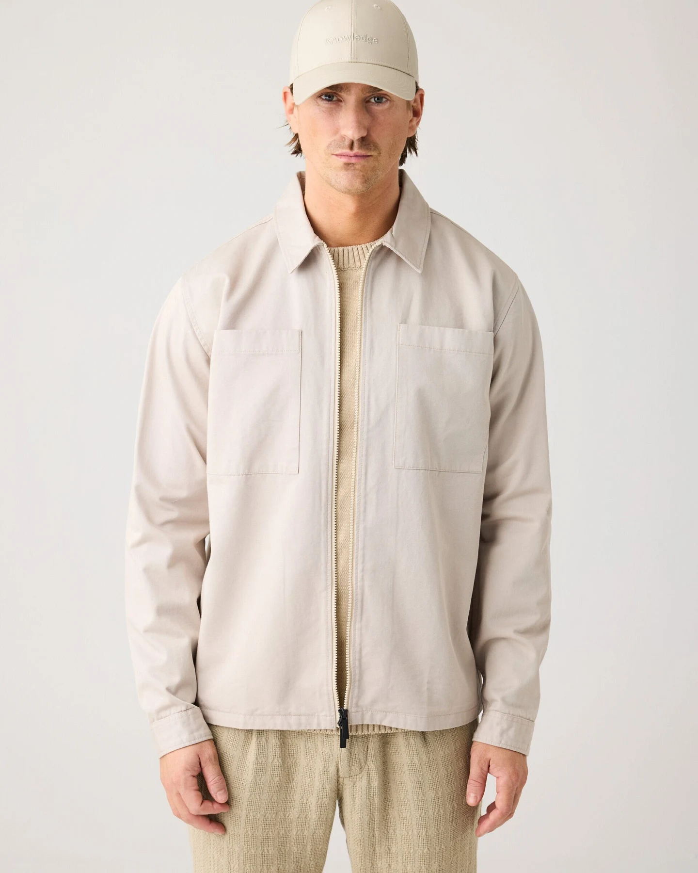 KnowledgeCotton Apparel Herren vegan Zip Overshirt Twill Light Feather Gray – Ansicht 2
