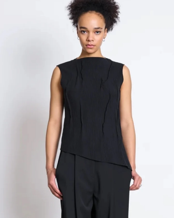 JAN 'N JUNE Damen vegan Top Mit Raffung Crinkle Meadow Black