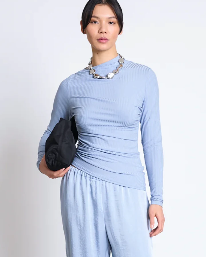 JAN 'N JUNE Damen vegan Langarm-Shirt Tove Mit Asymmetrischem Schnitt Mittelblau
