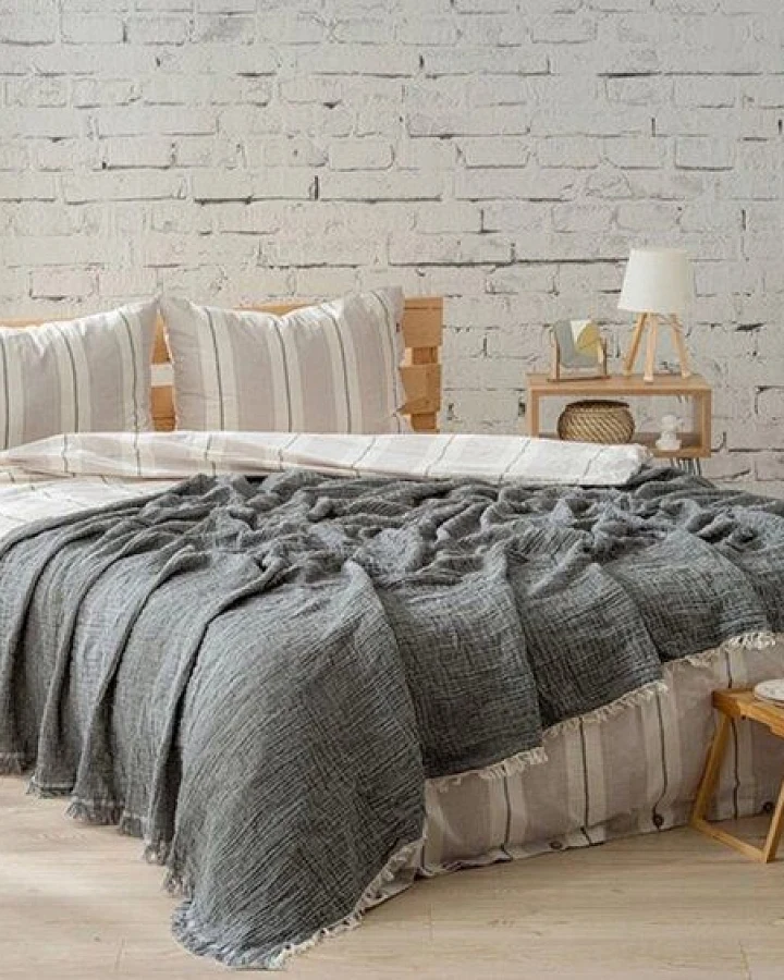 Sandiik Musselin Decke Double Face "Soft Waves" aus Biobaumwolle in 3 Farben