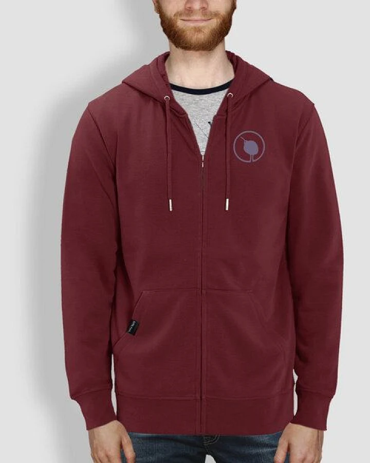 Herren Hoodie, "little kiwi", Burgundy, Bright Blue