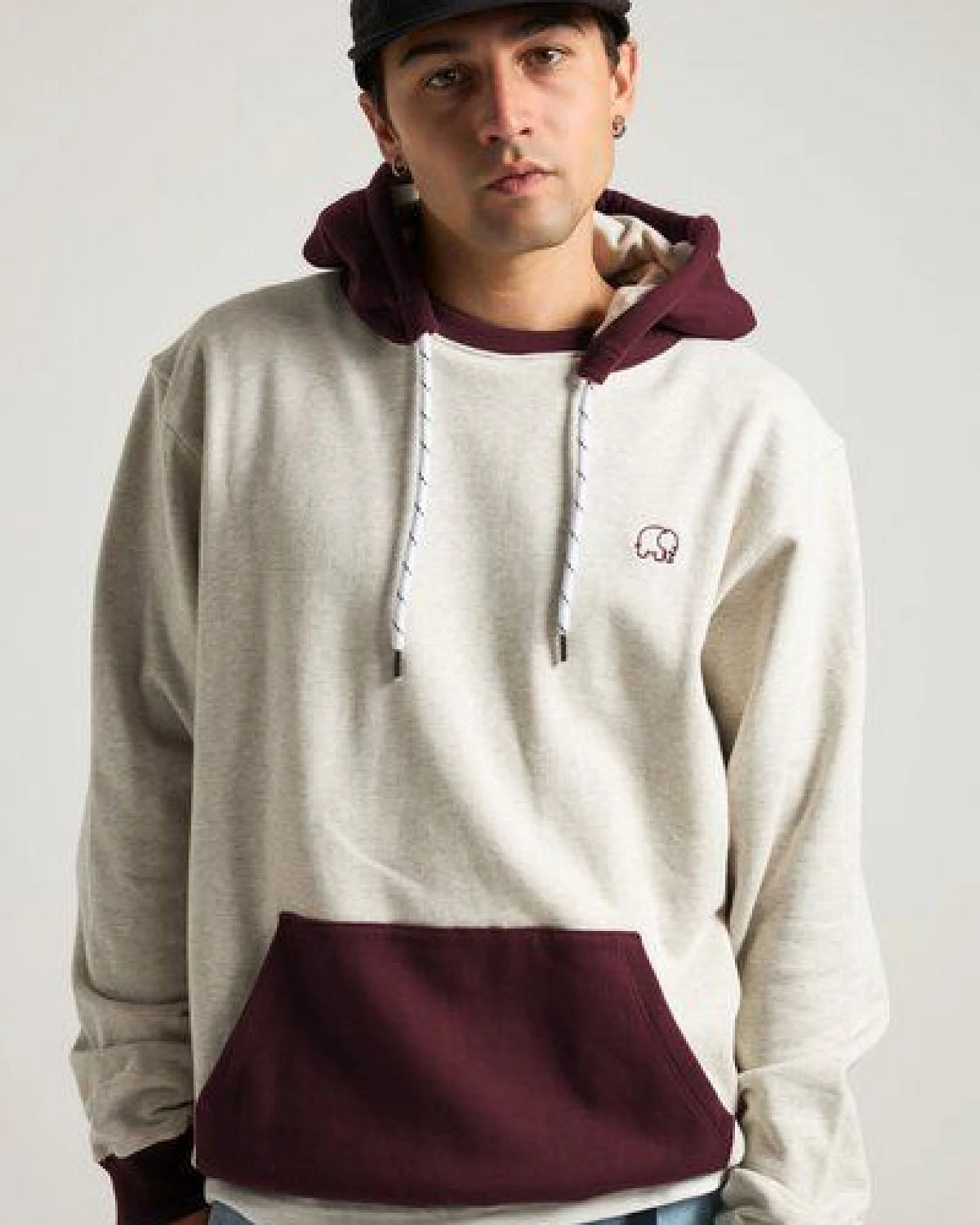 Trendsplant The Hooded Oversized Sweatshirt Warm Heather Grey/Wine Red – Ansicht 3