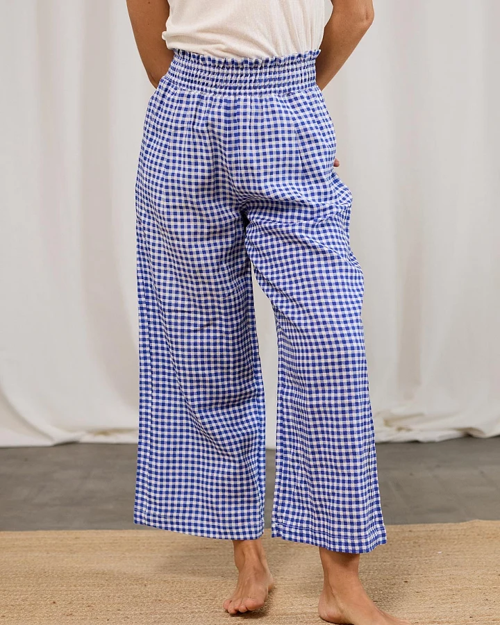 TWOTHIRDS Damen vegan Hose Marianne Vichy Blau