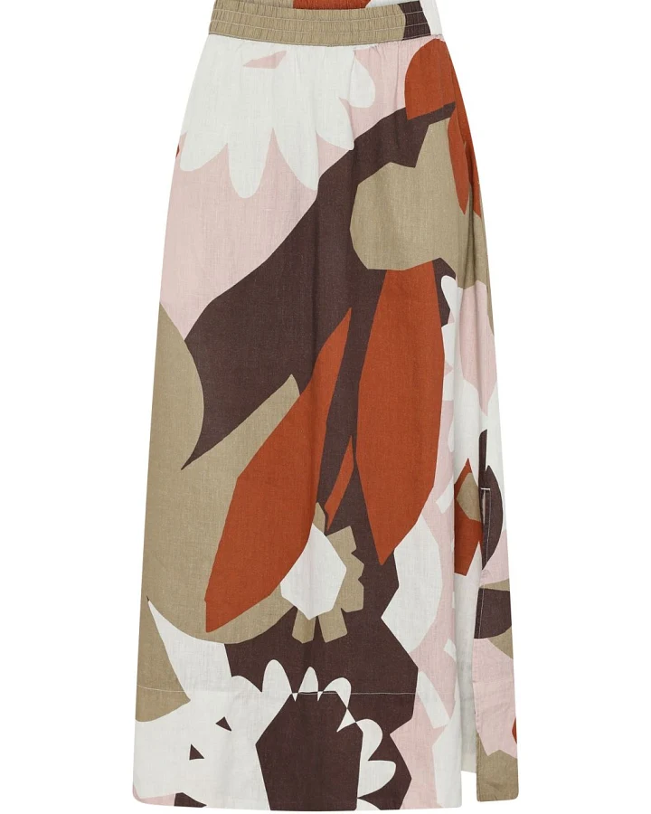 Linen Print Maxi Skirt Multi Color AOP M