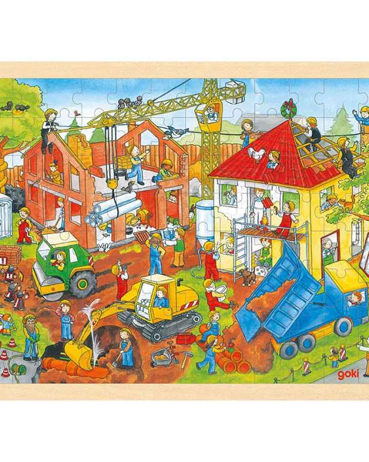 goki - Rahmenpuzzle Holz "Baustelle" 96 Teile