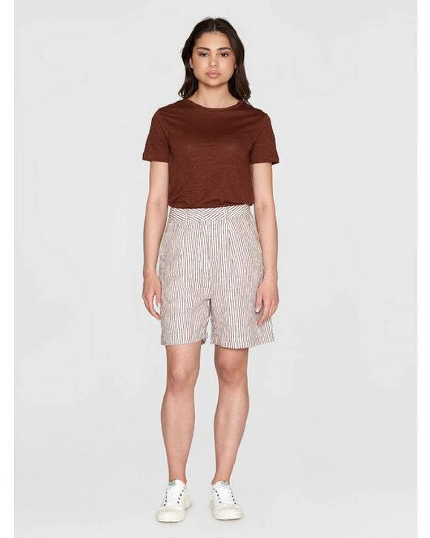 KnowledgeCotton Apparel Weite High-Waist Shorts STRIPED POSEY aus Bio-Leinen – Ansicht 3