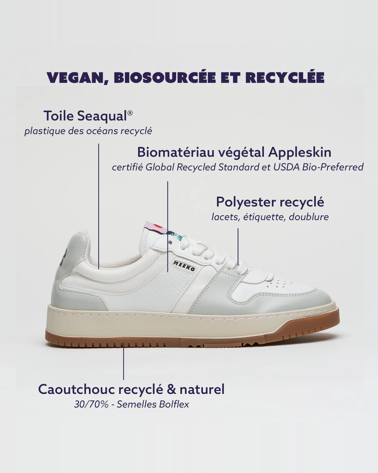 MEEKO Herren vegan Sneaker Kiboko Weiß – Ansicht 2