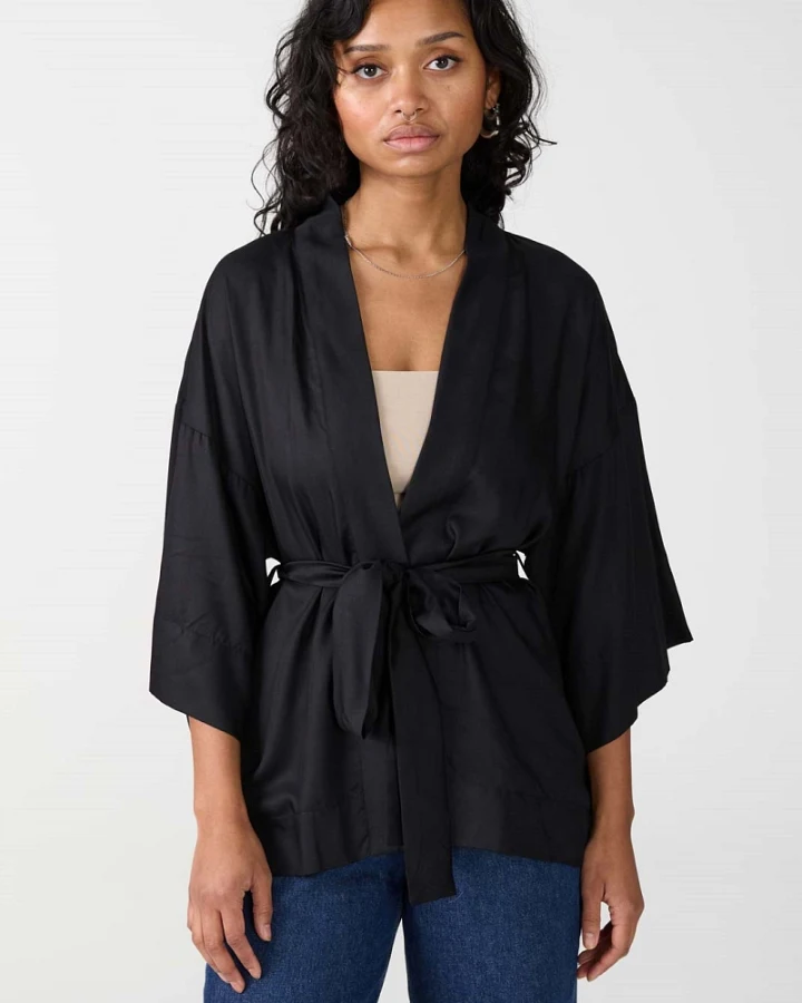 Yahmo Damen vegan Kimono Gerda Schwarz
