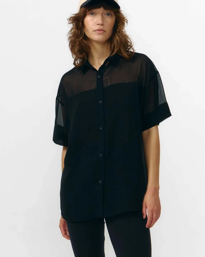 SUITE13LAB Damen vegan Shirt Minab Schiffon Schwarz