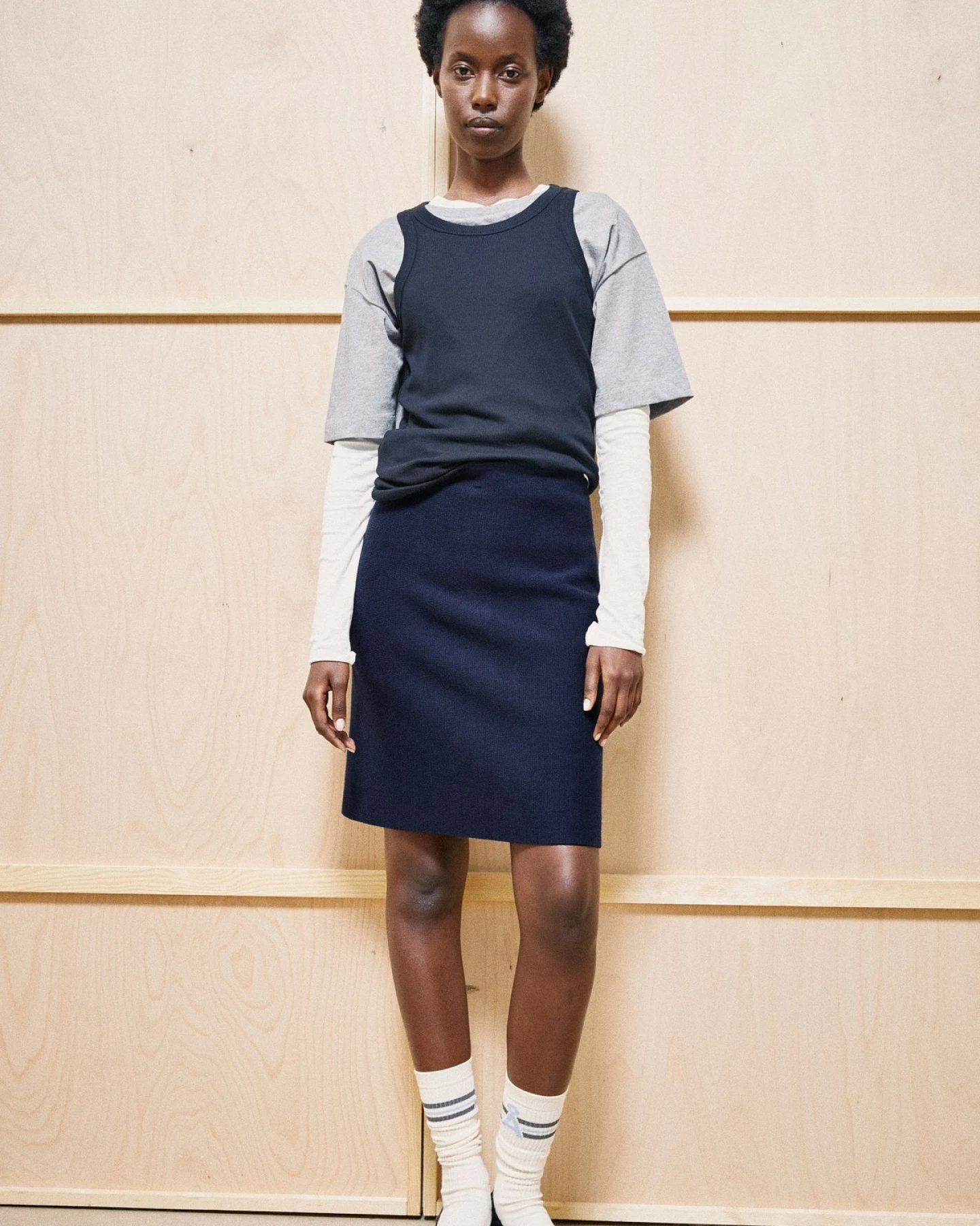 Rock Compact Knit Dunkelblau – Ansicht 4