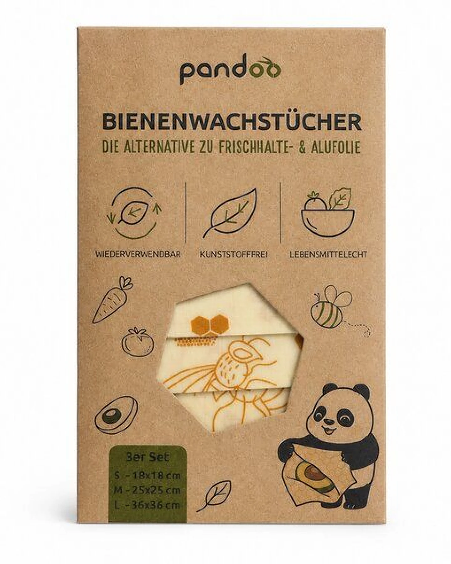 pandoo Bienenwachstücher Starter Set - 3 verschiedene Größen – Ansicht 2
