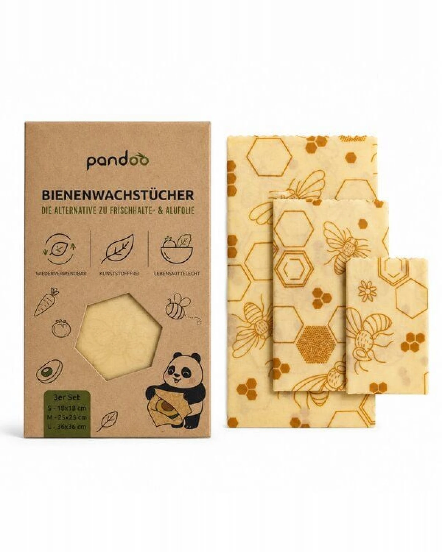 pandoo Bienenwachstücher Starter Set - 3 verschiedene Größen – Ansicht 4