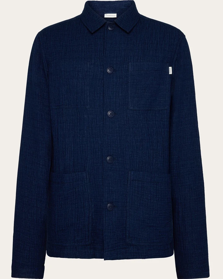 KnowledgeCotton Apparel Herren vegan Überhemd Dobby Indigo