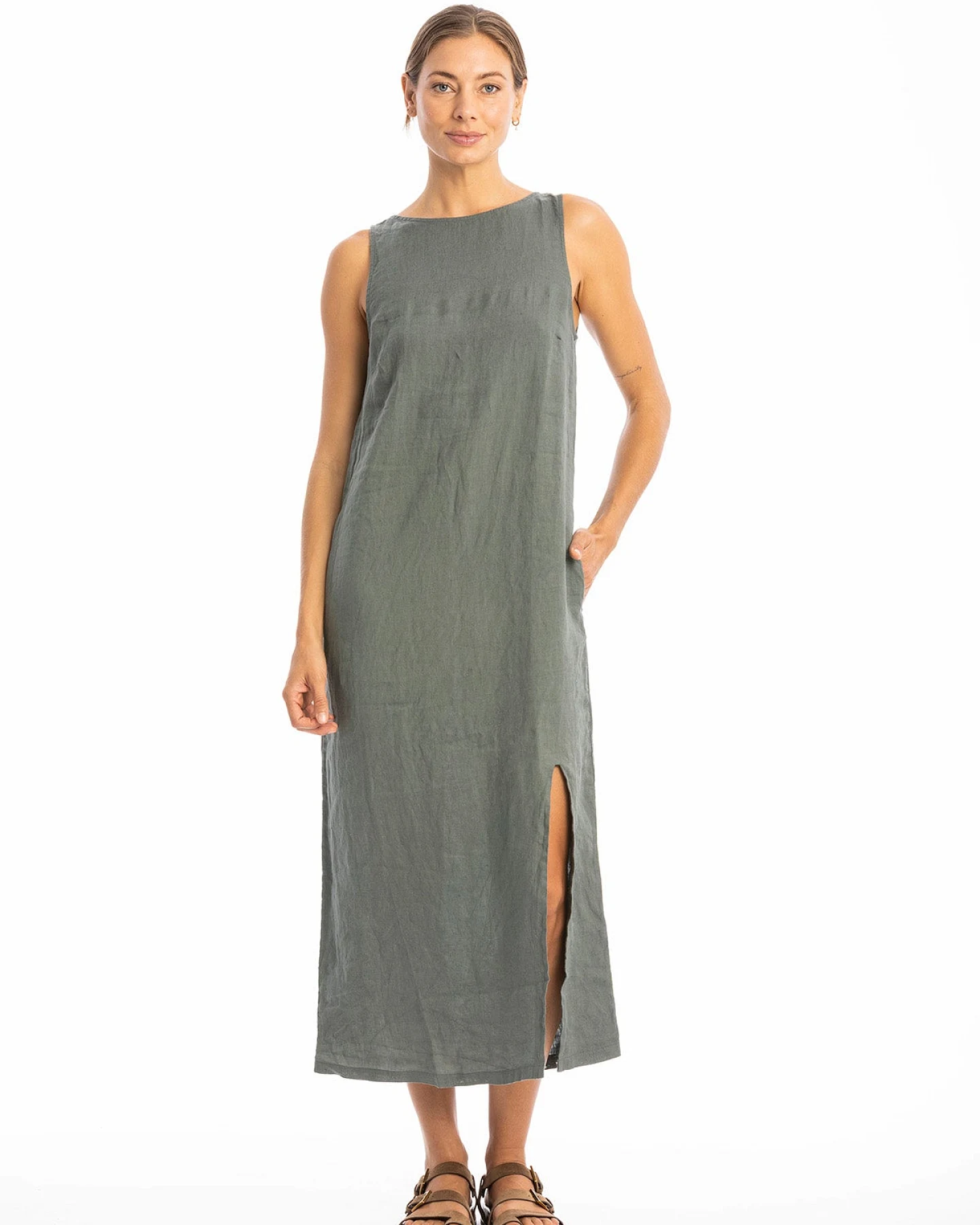 RAVENS VIEW IBIZA Damen vegan Kleid Nicola Olivgrün – Ansicht 2