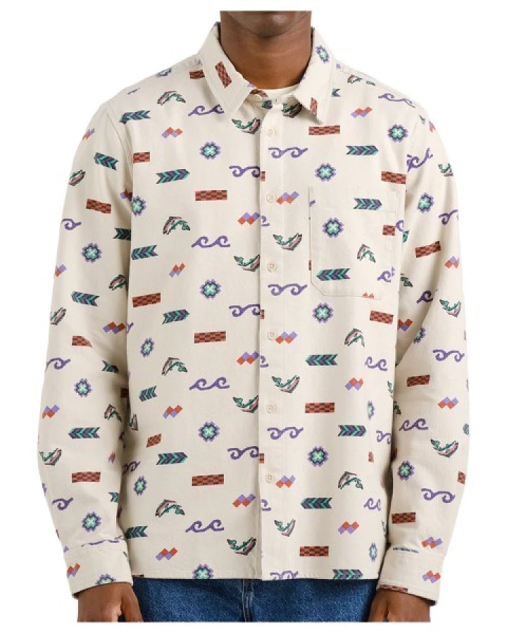 DEDICATED - Shirt Rute Flannel Trout And Waves - Hemd Gr XL beige