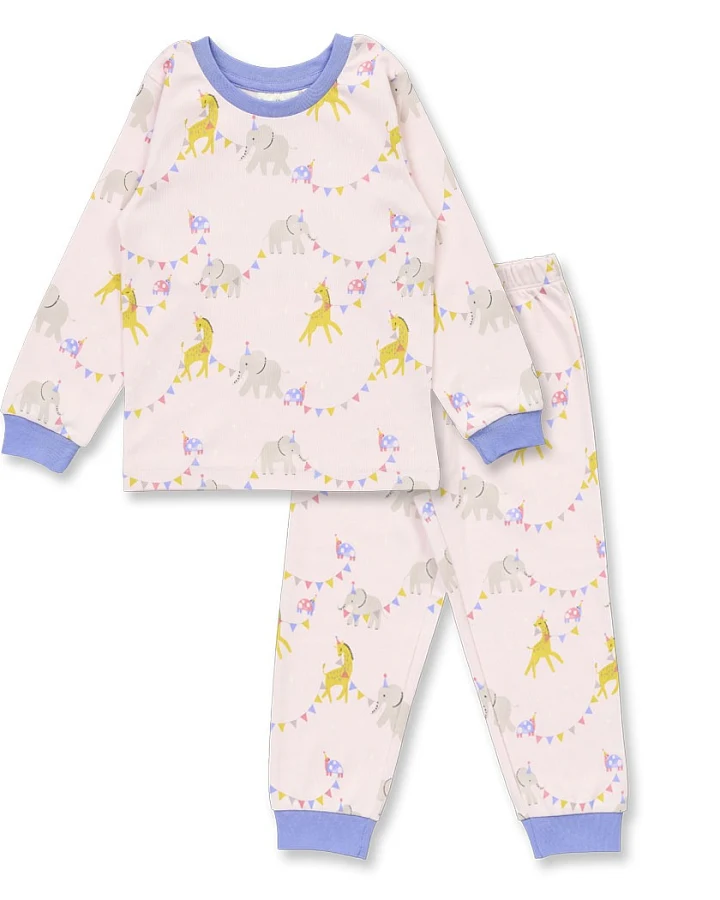 Kinder Schlafanzug mit fröhlichem Tierparty-Druck, Modell LONG JOHN