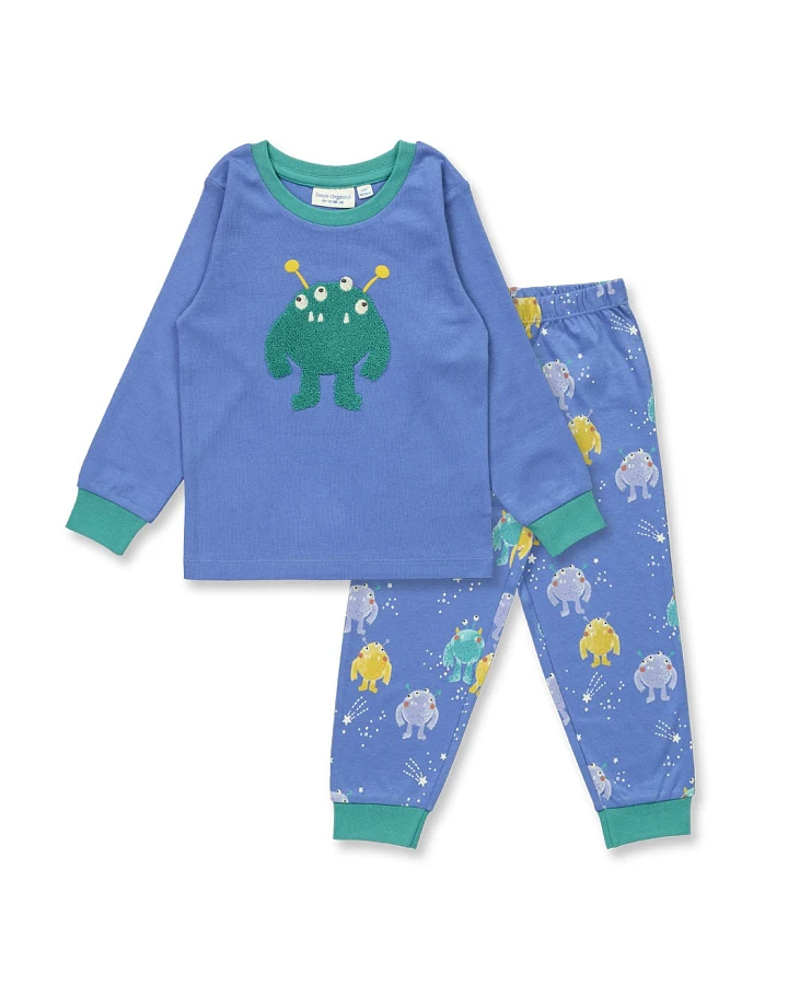 Lustiger Kinder Schlafanzug mit Monster-Motiv, Modell LONG JOHN