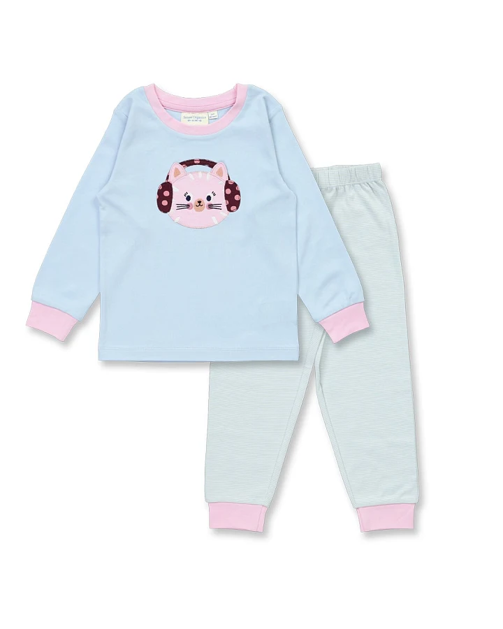 Niedlicher Kinder Schlafanzug mit Katzen-Applikation, Modell LONG JOHN