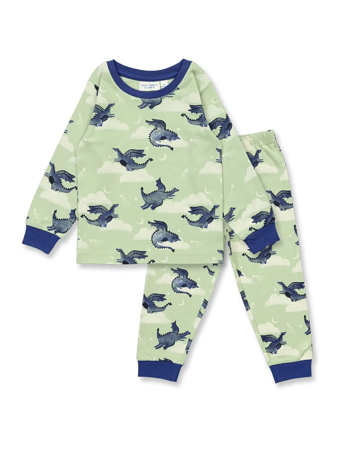 Liebevoll gestalteter Kinder Schlafanzug mit Drachen-Druck, Modell LONG JOHN