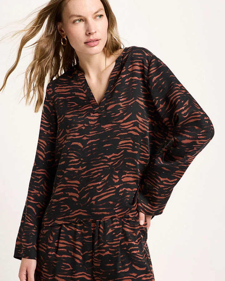 Lanius Damen vegan Bluse Mit Tiermuster Braun/Schwarz