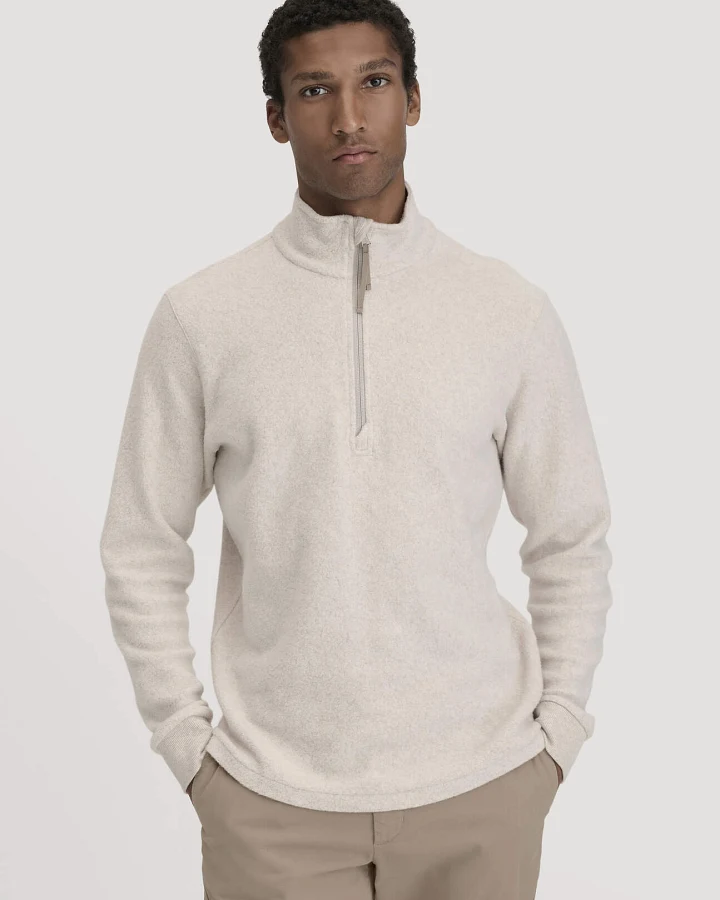 hessnatur Herren Fleece Troyer Relaxed aus Bio-Baumwolle - beige - Größe 56