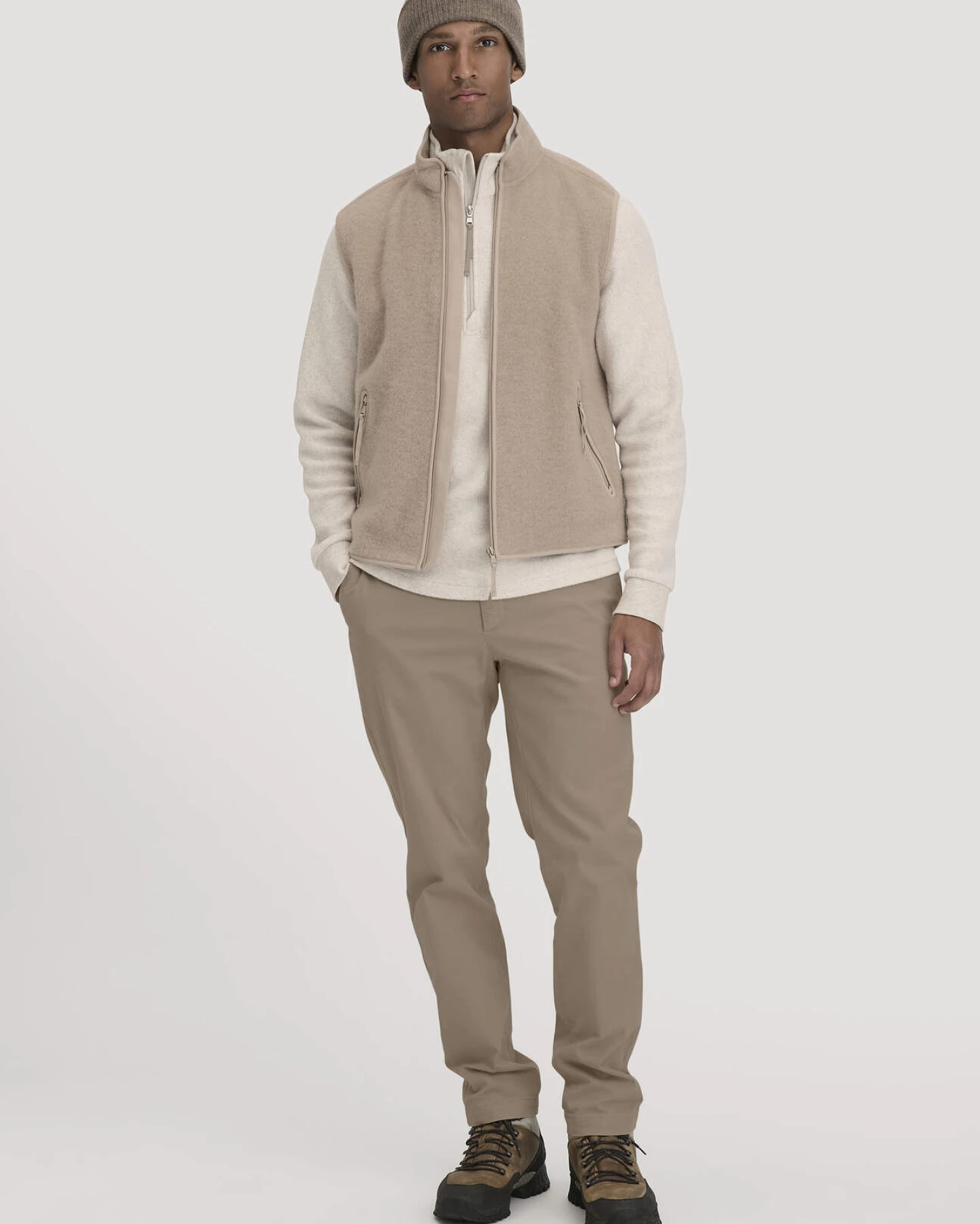 hessnatur Herren Fleece Troyer Relaxed aus Bio-Baumwolle - beige - Größe 56 – Ansicht 2