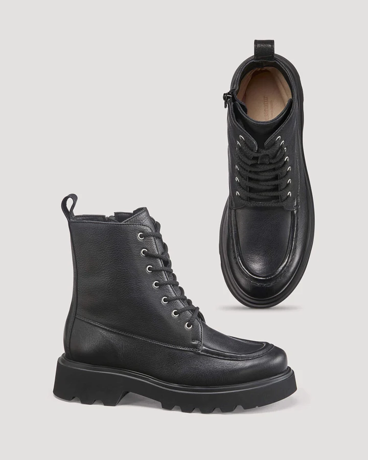 hessnatur Damen Schnürboots aus chromfrei gegerbtem Leder - schwarz - Größe 40