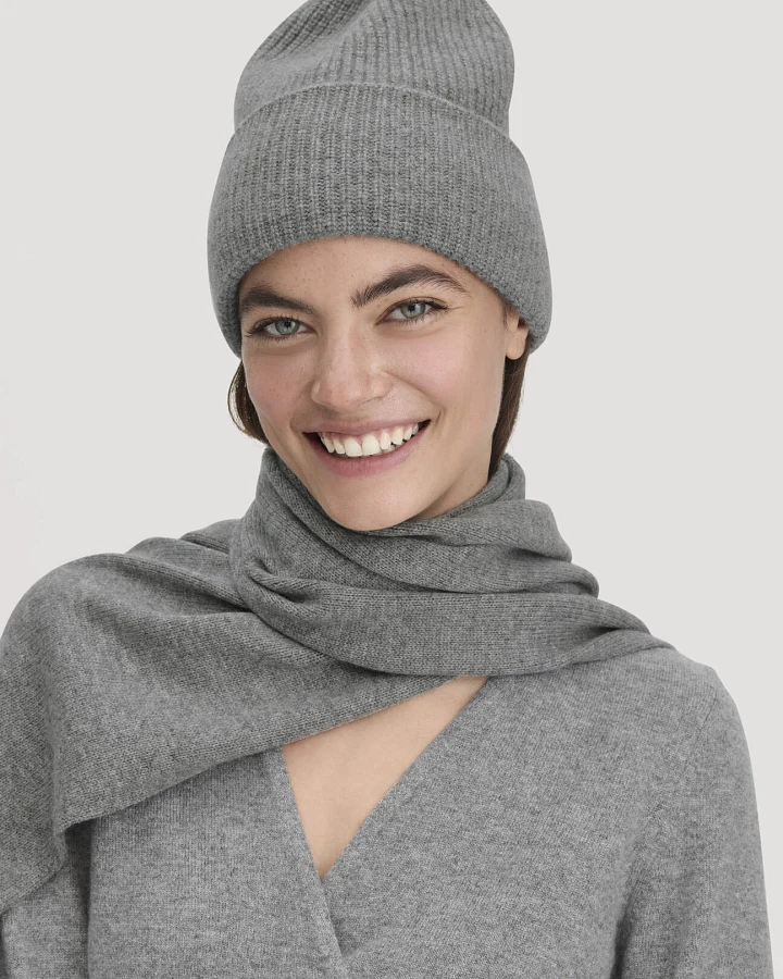 hessnatur Damen Strick Mütze aus Bio-Merinowolle mit Cashmere - grau - Größe 1size