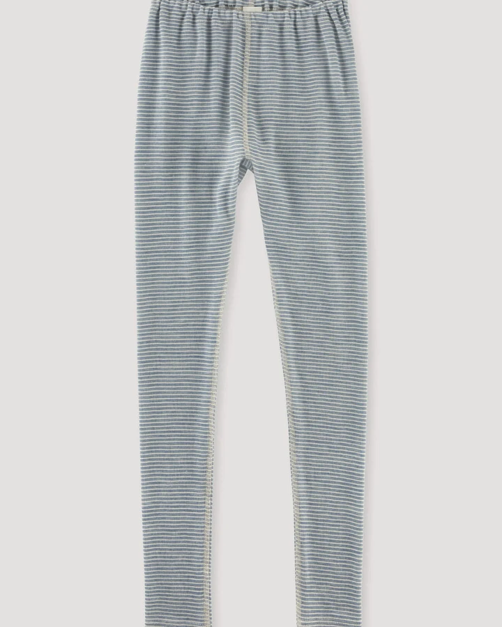 hessnatur Kinder Ringel Leggings aus Bio-Merinowolle mit Seide - blau - Größe 110/116